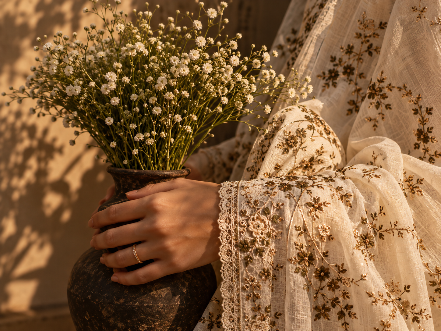Palmeras handloom and lace floral details
